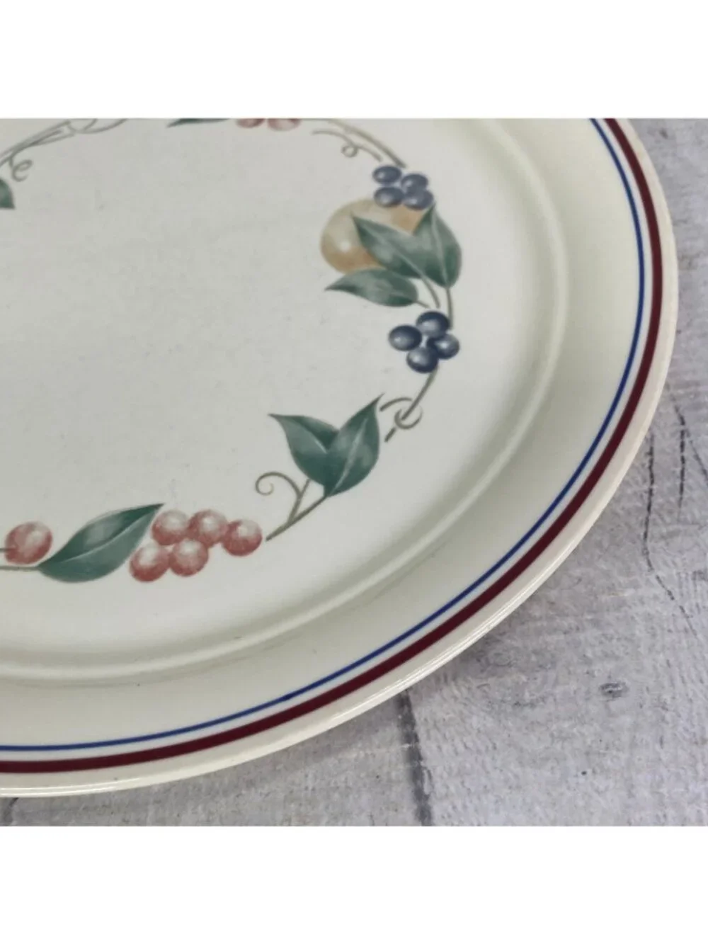 Corelle ABUNDANCE Cornerstone Beige Fruits Blue Maroon Bands Dinner Plates Set 6